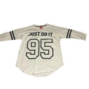 Nike Just Do It 95 Womens T-Shirt Size Medium Black Graphic Print on White 3/4 S